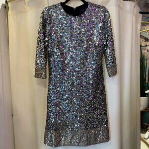 Banana Republic Gold & Silver Sequined Mini Dress 3/4 Sleeves with Lining size S